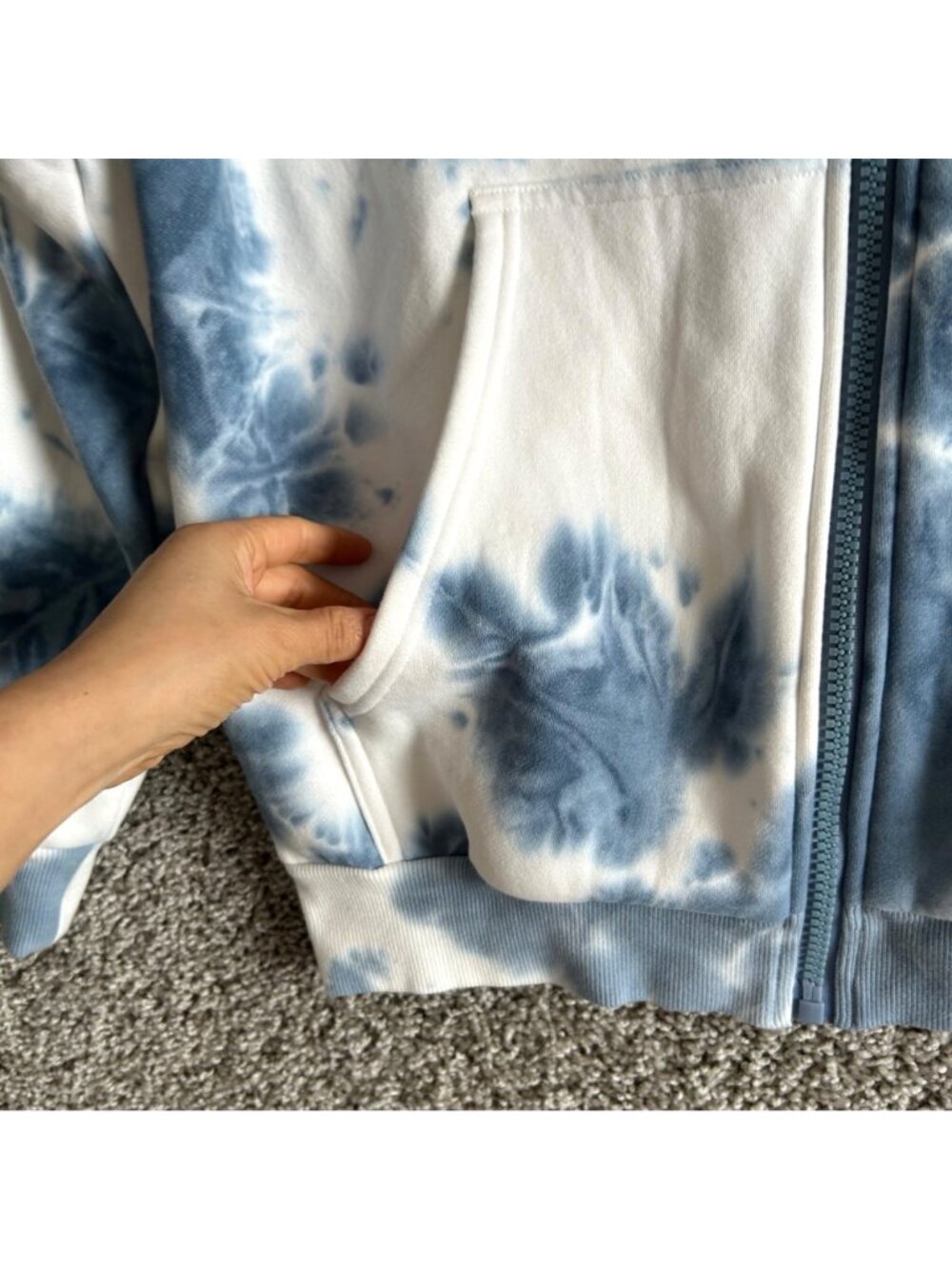 Comfrt Unisex Sz LTie-Dye Full-Zip Hoodie Blue & White Cotton Blend - Picture 5 of 11